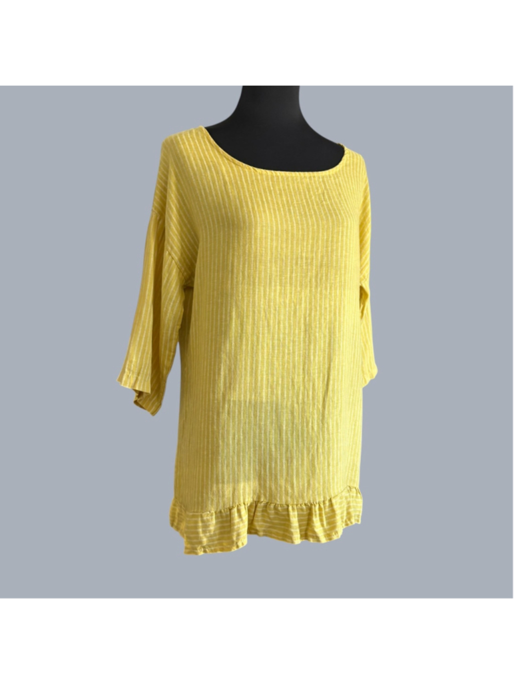 Lungo L'arno Yellow 100% Linen Italian Ruffle Hem Tunic Top Size L